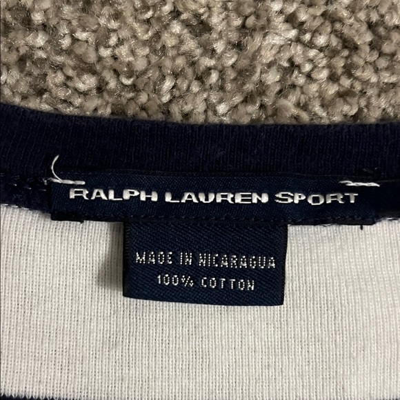 Ralph Lauren Navy and Cream Striped V-Neck Tee - Picture 5 of 5